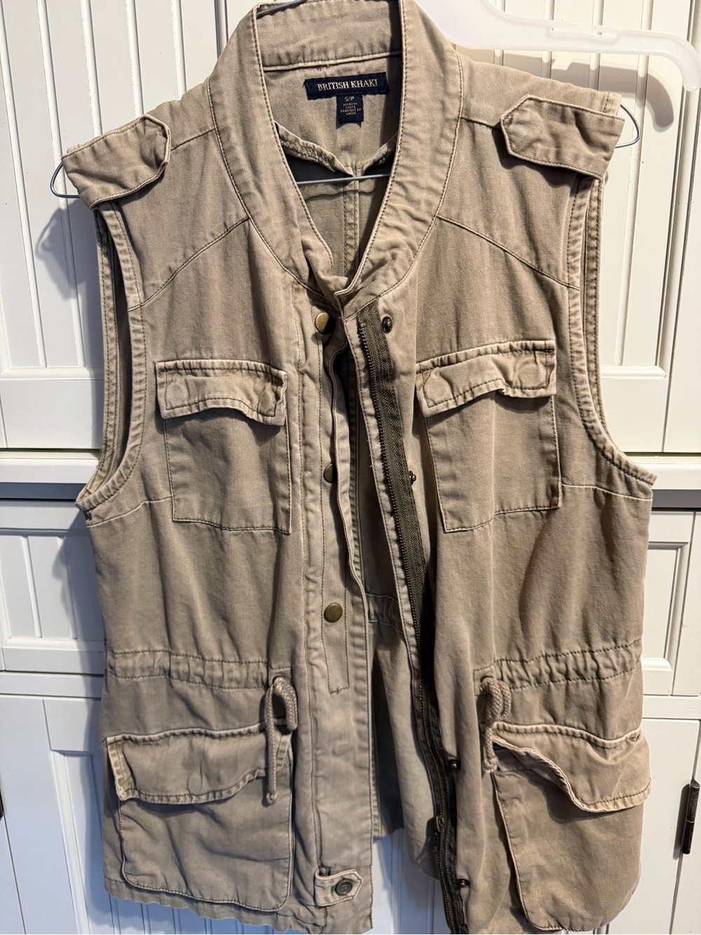 British Khaki Beige Utility Vest with Front Pockets